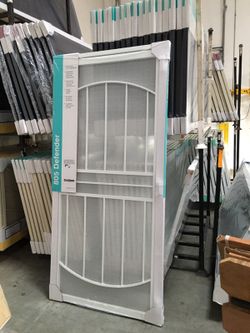 White steel security screen door