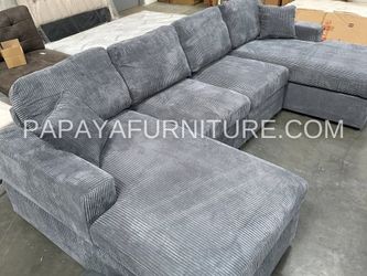 NEW LARGE Sectional with TWO Left and Right CHAISE Lounge Sofa Set Dark Grey Soft Fabric Big Furniture SALE U Shape Ashley Style Light Clearance Couch