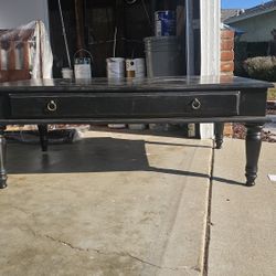 Black Solid Wood Coffee Table With Drawer