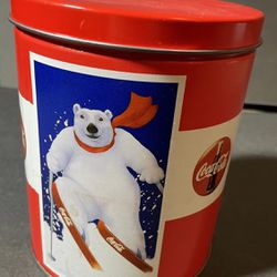 Vintage 1994 Coke Coca Cola Polar Bears Winter Sports Round Tin Empty