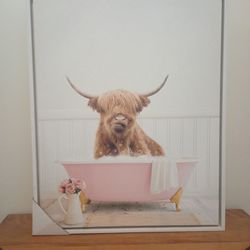 ©2023 Highland Cow in Cottage Rose Bath by Amy Peterson