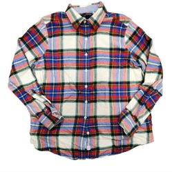 Vintage Lands End Size Small 6/8 Red Plaid Flannel Button Down Shirt