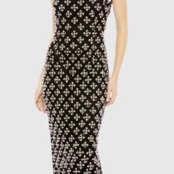 MAC DUGGAL- NEW Women’s Beaded Black Dress with Red Accents-Size 6