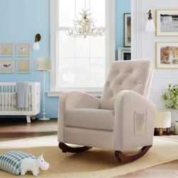 Beige Velvet Fabric Padded Seat Rocking Chair with High Back,D-38