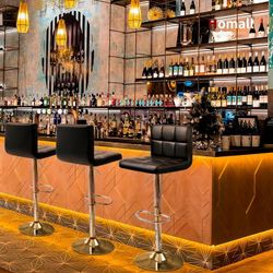 New Modern Set of 2 Faux Leather Bar Stools, Adjustable Height Hydraulic Swivel Armless Barstools, Extra Tall Square Kitchen Bar Stool with Backrest  