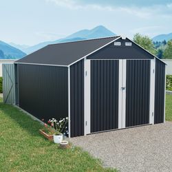 12×20 FT Outdoor Storage Shed Metal Garage Shed for Car, Bike, Lawnmower - Backyard Tool House Building 2 Doors and 4 Vents (Upgraded version)