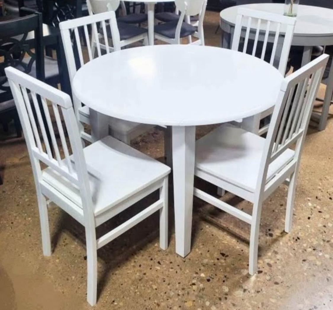 New Round White Wood 5 Piece Kitchen Set