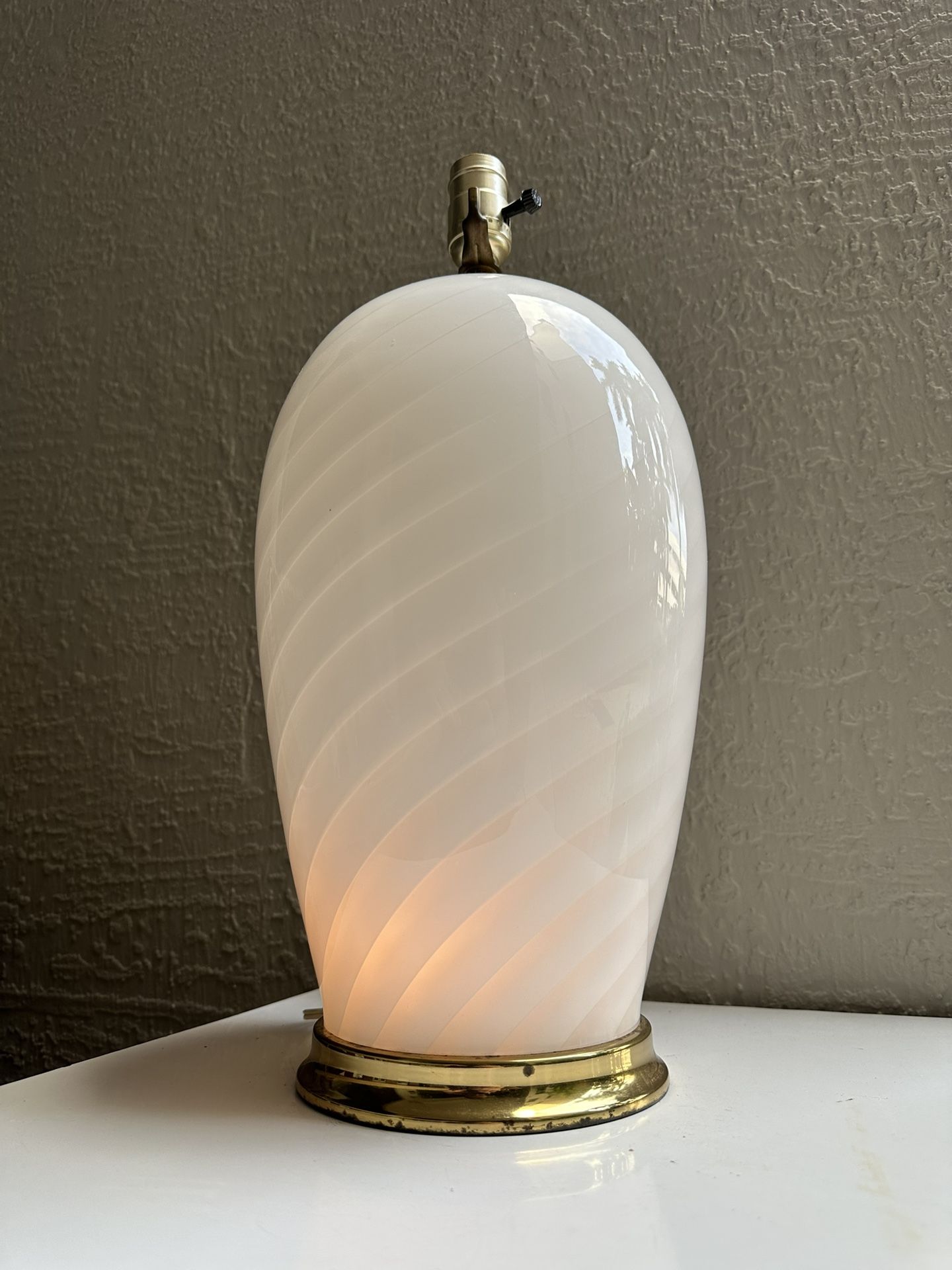 Vintage Mcm 70s Italian Murano Swirl Glass Table Lamp Brass