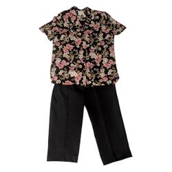 Vintage Like New Blair Boutique 2 Piece Pink Black Floral Blouse & Black Pull-On Pant Women's Medium
