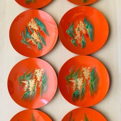 Vintage Hand painted 8 Japanese Lacquer Plates