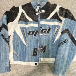 Brand New Moto Denim Jacket Men L 