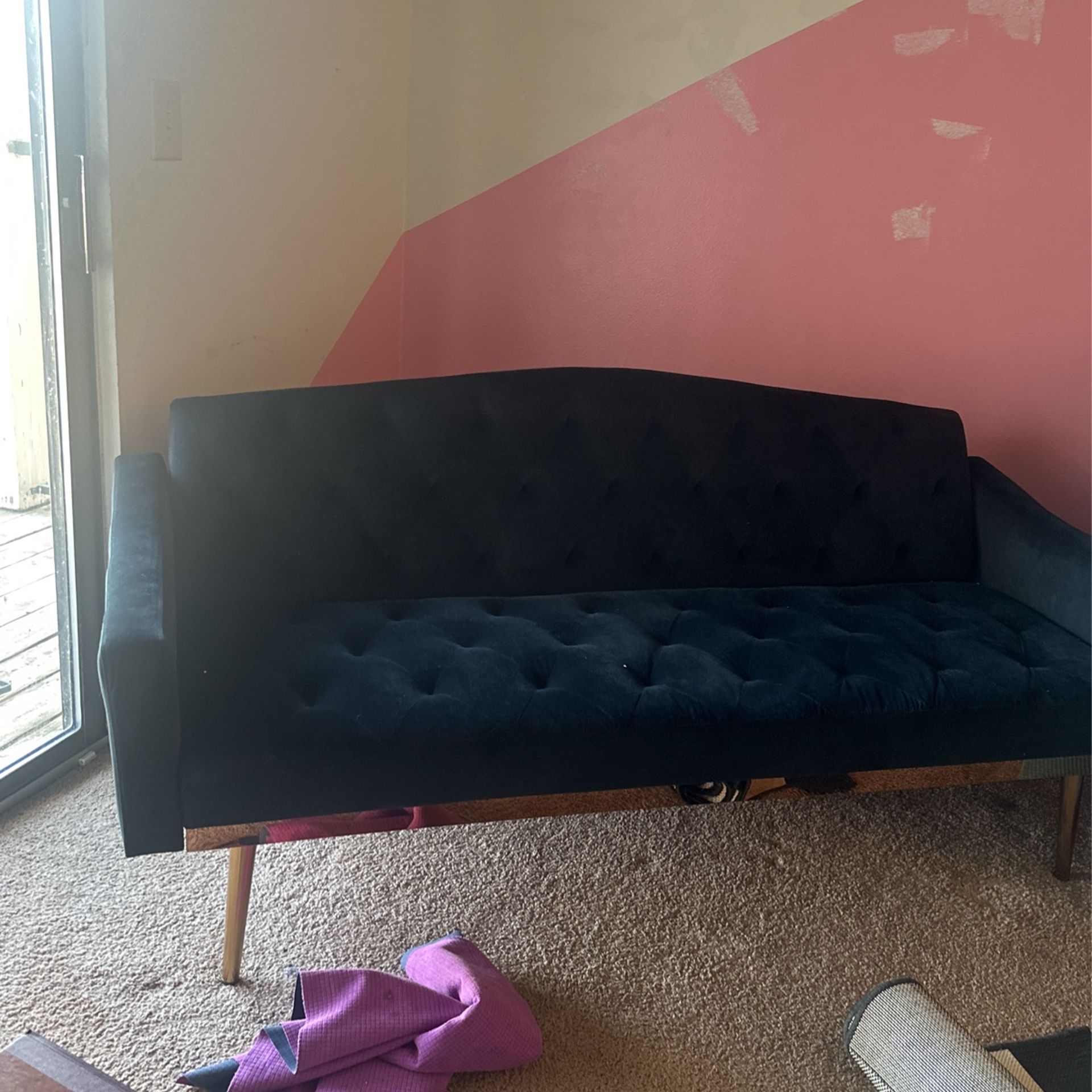 Mod Dark Blue Velvety Futon Sofa