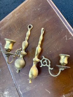Vintage Brass Wall Sconces Candle Holders – Pair – Ornate Scroll Design