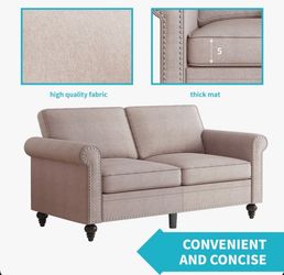 Beige Fabric Loveseat with Nailhead Trim