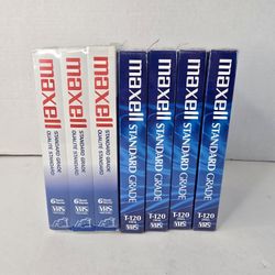 Maxell VHS T-120 6-hr Standard Grade Blank Video Cassette Tapes Lot Of 7 NEW