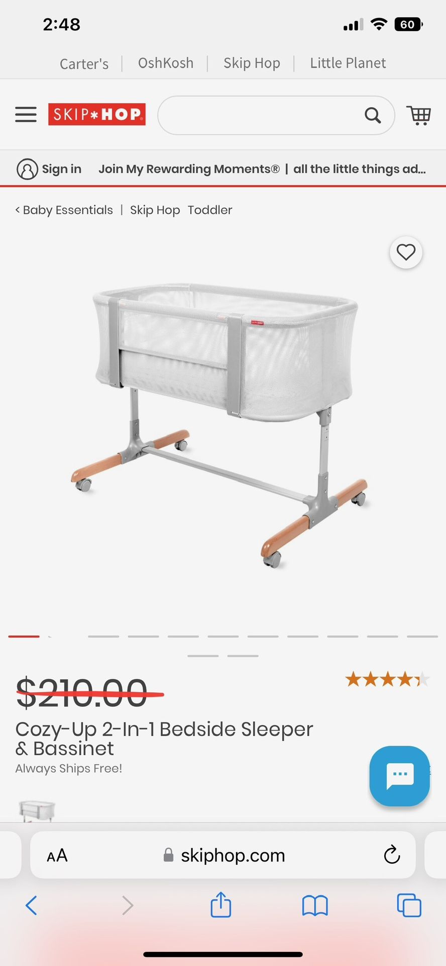 Skip Hop® Cozy-Up 2-in-1 Bedside Sleeper and Bassinet in Grey