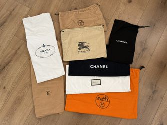 Authentic 8 pieces assorted designer Chanel LV Hermes dust bags cover bundle