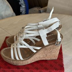 Guess Ivory Leather Wedge Sandals - Size 9-1/2