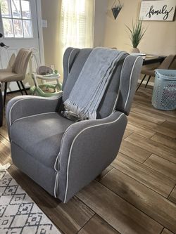 Modern Grey Wingback Swivel Glider Recliner