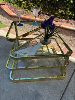 Mid-Century Brass and Glass Tiered Coffee Table Milo Baughman for DIA