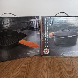 cast iron grill pan and Dutch oven