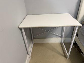White Compact Desk with Metal Frame