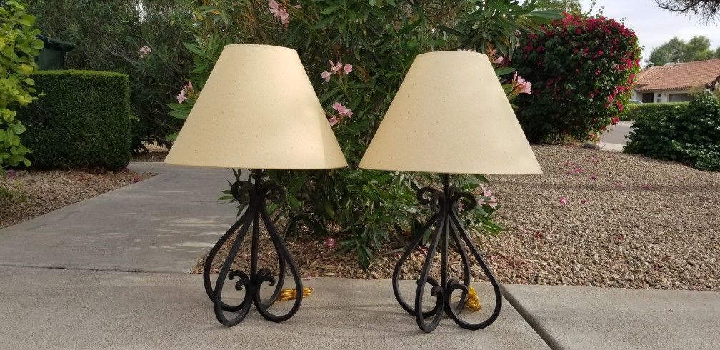 Set of 2 Black, Rustic Wrought Iron Table Lamps - Very Solid, Imported From Mexico