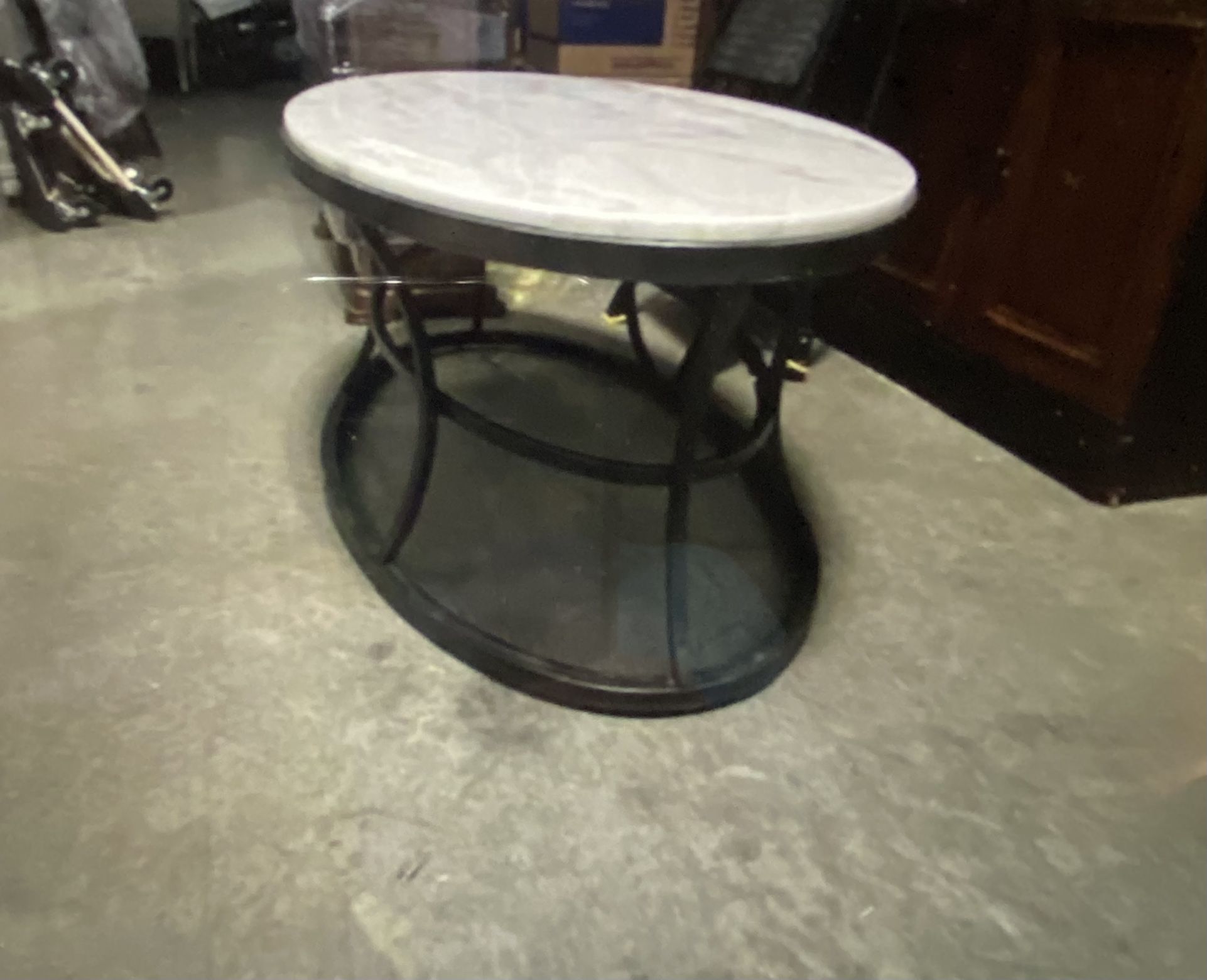 Marble Top Oval Coffee Table And Round End Table