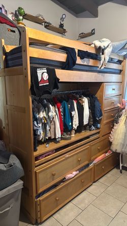 Kids Bunk Bed Twin with Dresser and Wardrobe