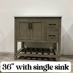 36" Bathroom Vanity Cabinet Stone Countertop(Open Box)
