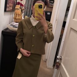 Women's Green Blazer and Skirt Set Formal Wear 1960s