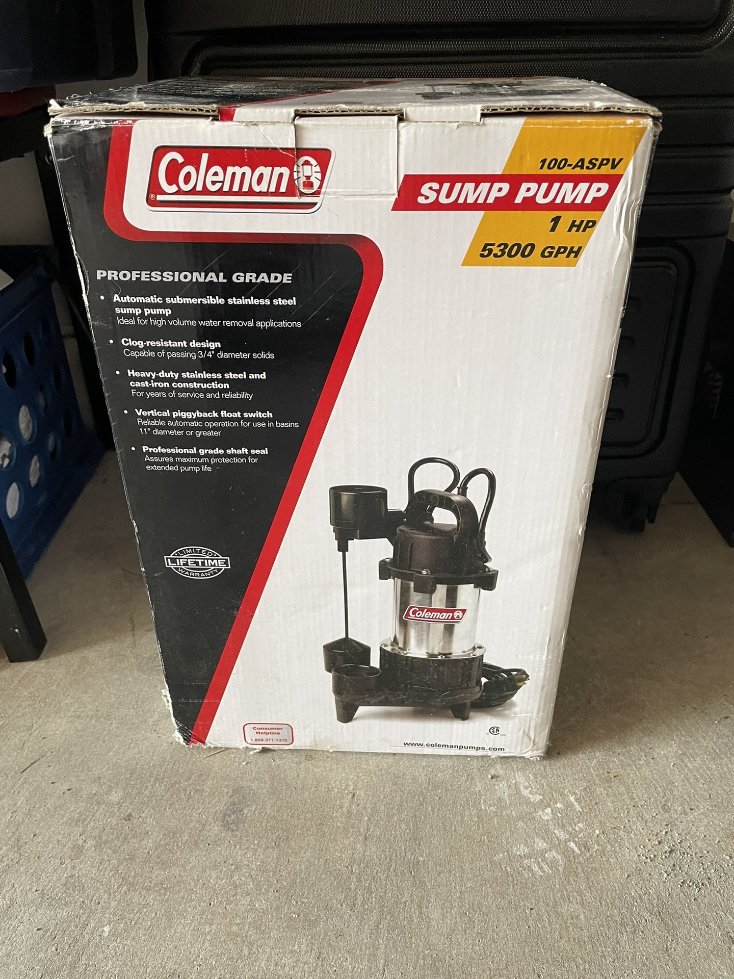 Coleman 1HP stainless steel submersible sump pump