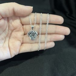 925 Sterling Silver Girls Womens Rose Flower Pendant & Mariner Chain