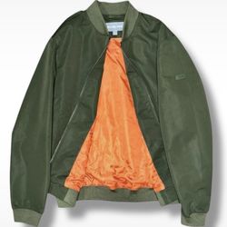 Michael Kors Men's size L “Military Olive” Bomber Jacket w/ Orange Lining