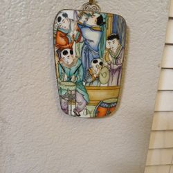 Handpainted Porcelain Silver Back And Rim Wall Hanging