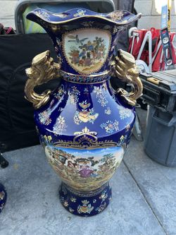Cobalt Blue And Gold Vase .