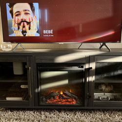 TV Stand w/ 18” Electronic Fireplace and see through cabinets 