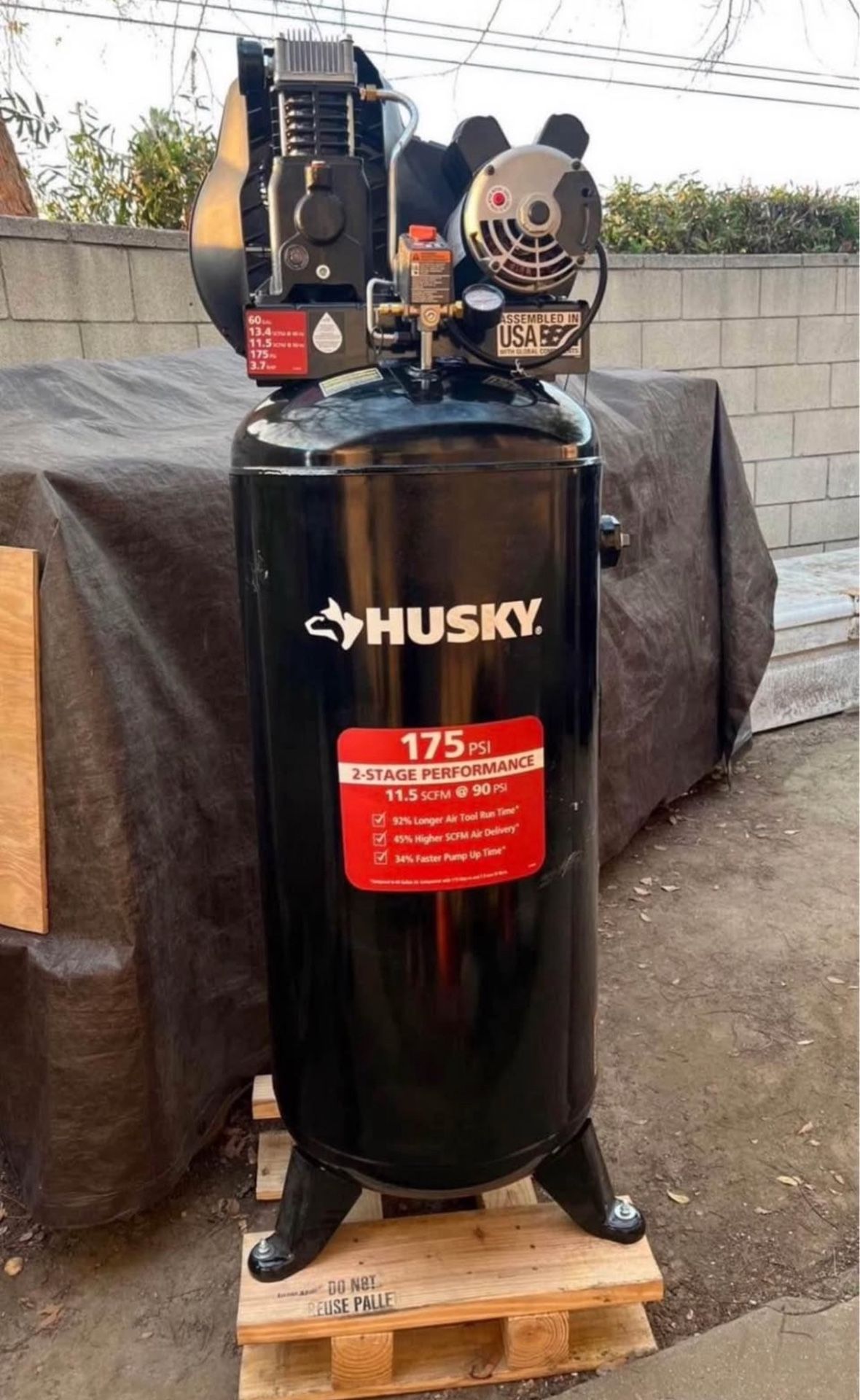 Husky 60 Gal. 3.7 HP 1-Phase 175 PSI Oil Lubed Belt Drive Stationary Electric Air Compressor