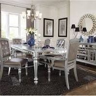 Brand New Silver Modern Dining Table  (42 x 78- 96 x 30.5H) + 4 Chairs + 2 Arm Chairs