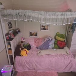 Cute White Canopy Bed w/ Pink Bedding – Like New