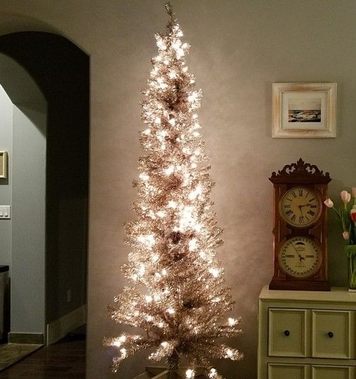 6ft Pre-Lit Artificial Christmas Tree Slim Rose Gold Spruce - Clear Lights
