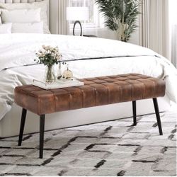 44.5” Brown Faux Leather Bench
