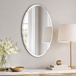 Mirrors & More 20” x 30” Frameless Oval Beveled Wall Mirror Home Décor