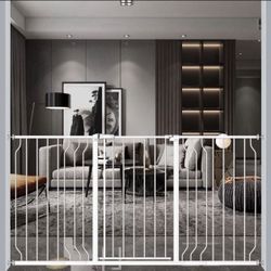 Extra Wide Tall Baby Gate 37.4" Pressure Mounted Dog Gate for The House Walk Through Swing Auto Close Safety Black White Metal Gate (29"-57.48")