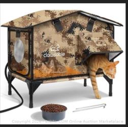 Indestructible Gable Roof Heated Cat House for Outside Winter, 100% Waterproof, Safe Escape Door, Insulated Outdoor Cat Shelter with Heater for Feral