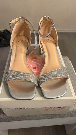 Silver Rhinestone Ankle Strap Heels
