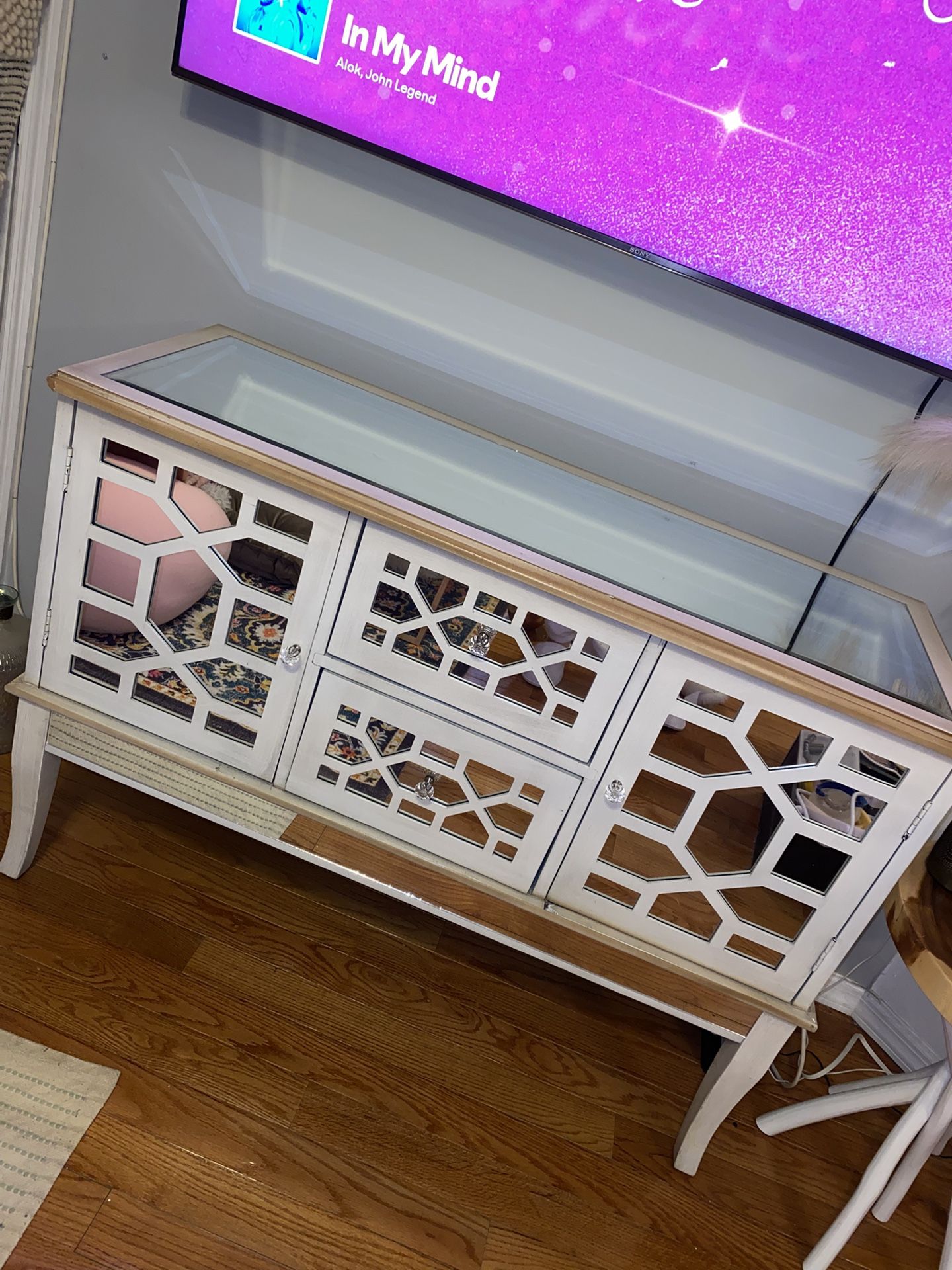 $200 Glass Mirrored Wood Buffet Stand