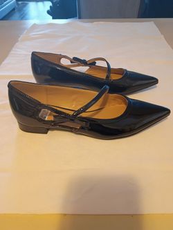 Zapatos Planos Mary Jane Negros de Charol (Punta Fina con Lazo) – Talla 7 (Nuevos)