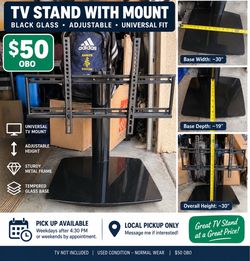Black Glass TV Stand with Universal Mount