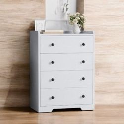 New 4-Drawer Dresser for Bedroom - White Wood Chest of Drawers , Approx 33.15" H x 23.62" W x 14.56" D. 